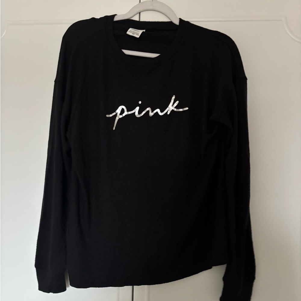 PINK Victoria's Secret Black Long Sleeve Tee with Silver Logo